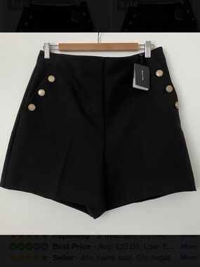 NWT Massimo Dutti tailored bermuda shorts in navy blue gold button detail